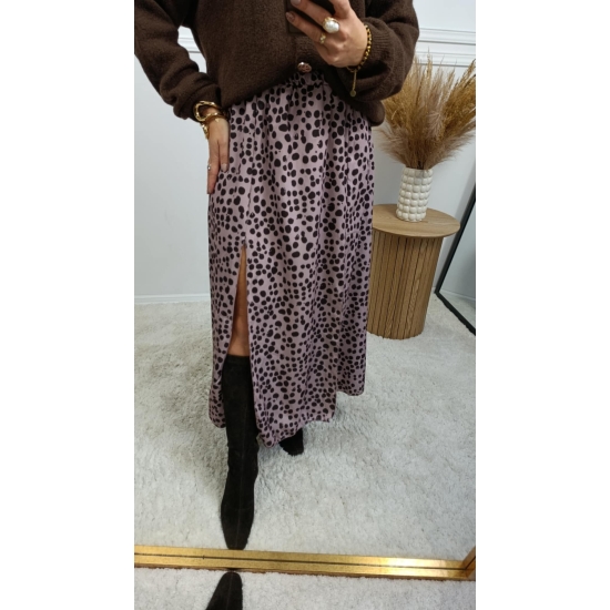 Spódnica midi Eliza puder róż w brązowe groszki