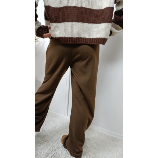 Spodnie o szerokim kroju Madam czekoladowe