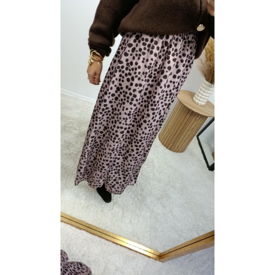 Spódnica midi Eliza puder róż w brązowe groszki