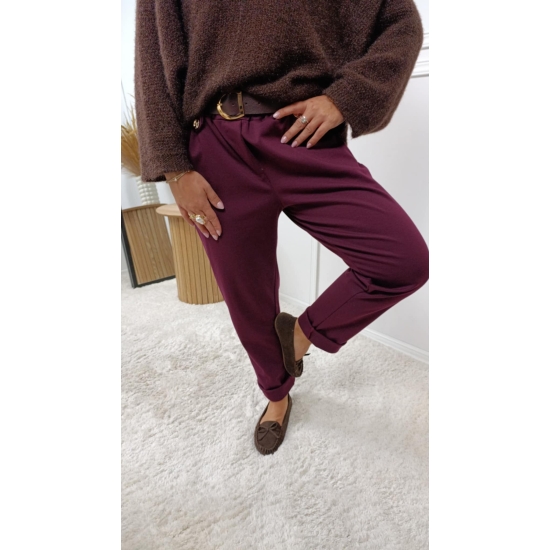 Wiskozowe spodnie Greta burgundowe