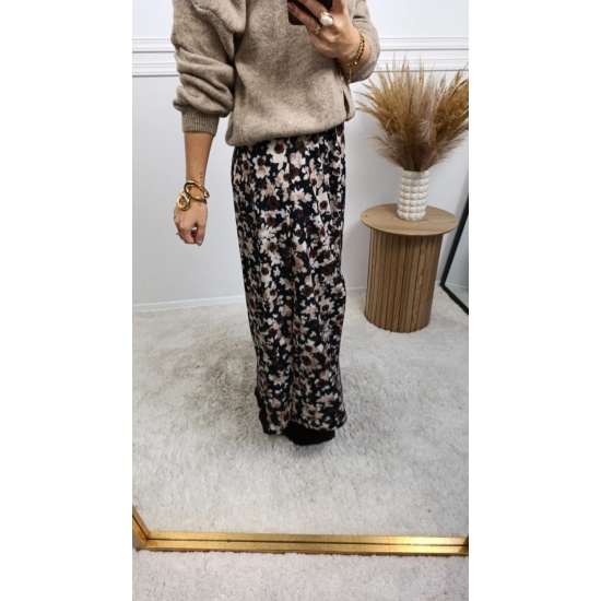 Spódnica midi Eliza czarna w beżowo brązowe kwiaty