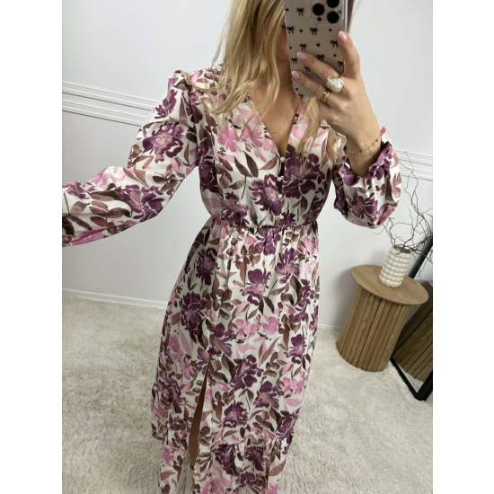 Sukienka midi Sara biała z fioletem