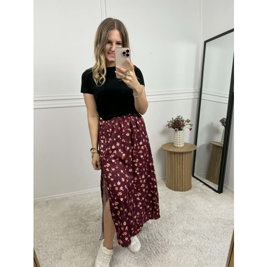 Spódnica midi na gumce bordowo pomarańczowa