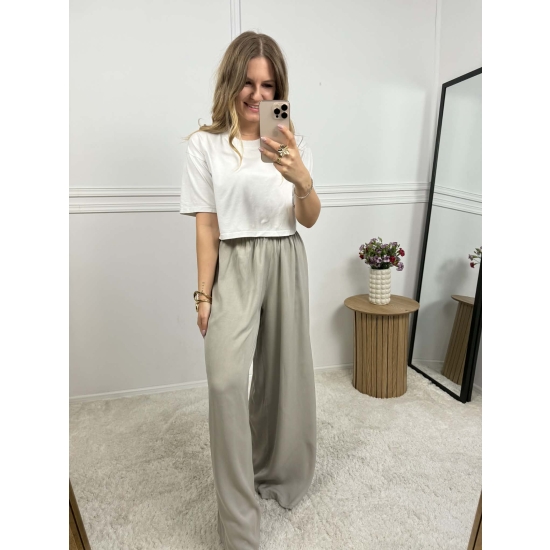 Wiskozowe spodnie na gumce o szerokim kroju Kioto fango