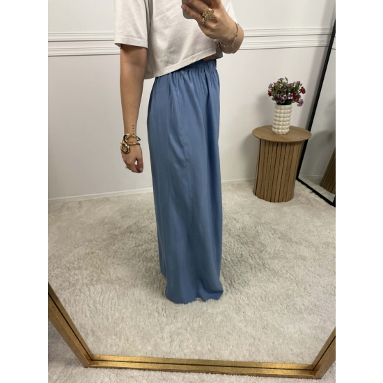 Wiskozowe spodnie na gumce o szerokim kroju Kioto blue jeans