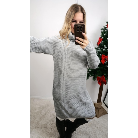 Sukienka sweterkowa z golfem szara