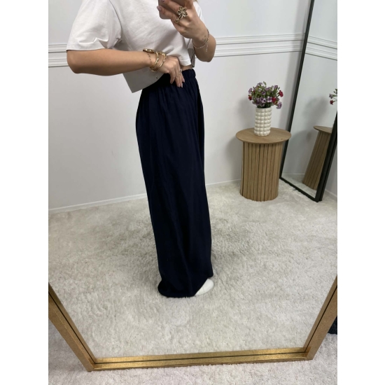 Wiskozowe spodnie na gumce o szerokim kroju Kioto granatowe