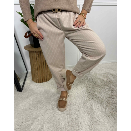 Spodnie w drobne paski Isla beżowe