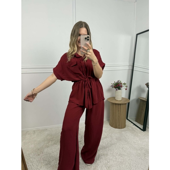 Komplet z koszulą Ewo bordo