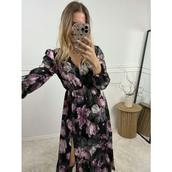 Sukienka midi Sara czarna z różem