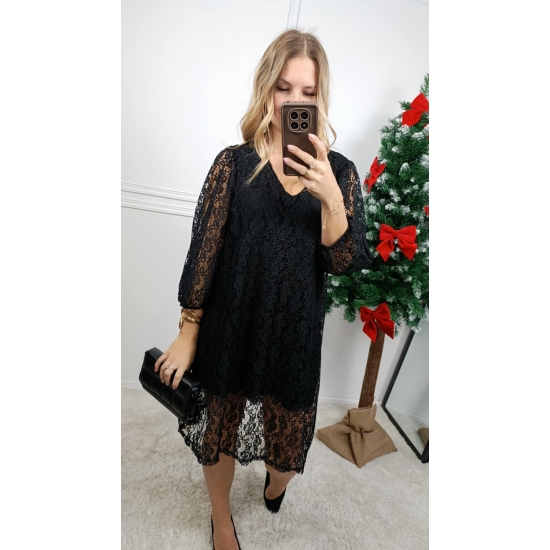 Sukienka koronkowa trapezowa Syntia czarna