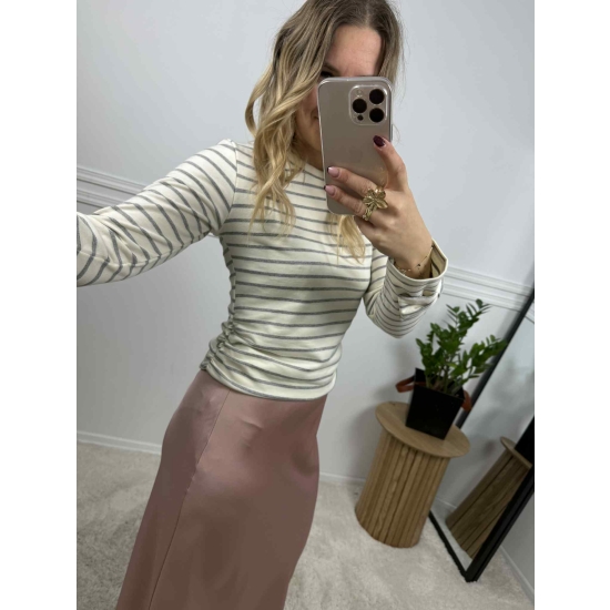 Bawełnina bluza w paski z kokardą szara