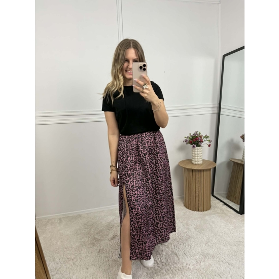 Spódnica midi na gumce różowa w panterkę