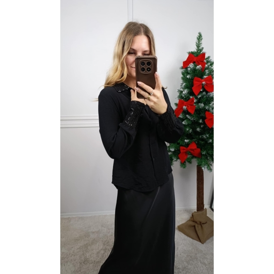 Koszula z cekinowym kołnierzem czarna