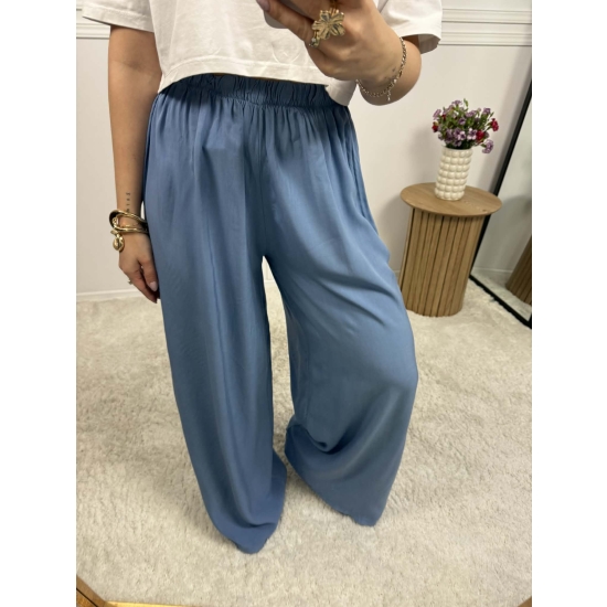 Wiskozowe spodnie na gumce o szerokim kroju Kioto blue jeans