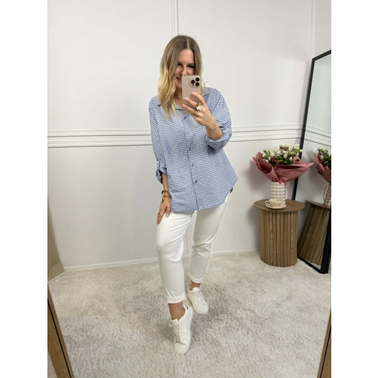 Bawełniana koszula w delikatną kratę niebieska
