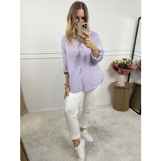 Bawełniana koszula w delikatną kratę fioletowa