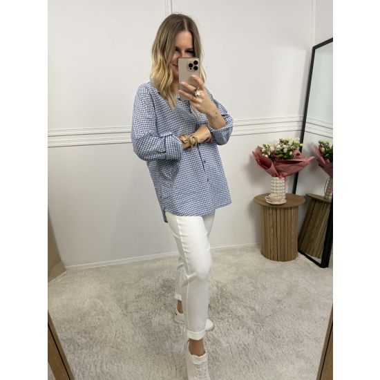 Bawełniana koszula w delikatną kratę niebieska