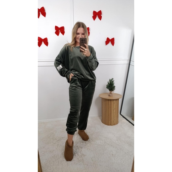 Welurowy komplet dresowy Sliema khaki