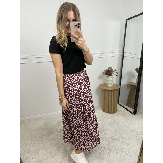 Spódnica midi na gumce bordowa w groszki