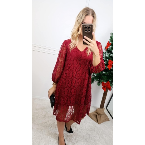 Sukienka koronkowa trapezowa Syntia czerwona
