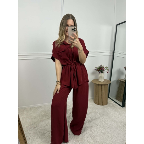 Komplet z koszulą Ewo bordo