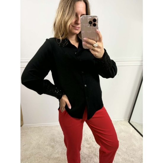 Koszula z cekinowym kołnierzem czarna