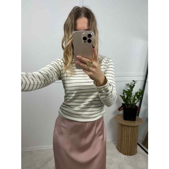 Bawełnina bluza w paski z kokardą szara