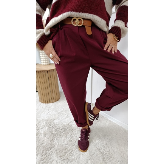 Spodnie o kroju baggy burgundowe