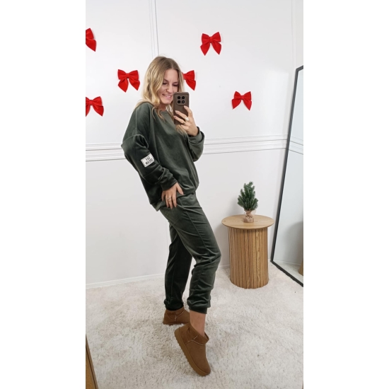 Welurowy komplet dresowy Sliema khaki