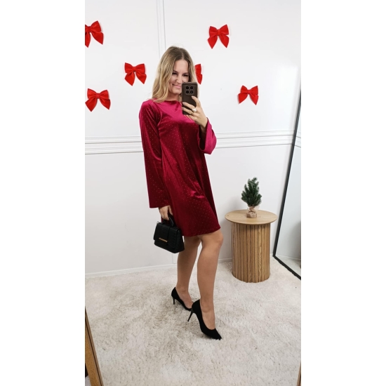 Sukienka welurowa Eva w cyrkonie bordo