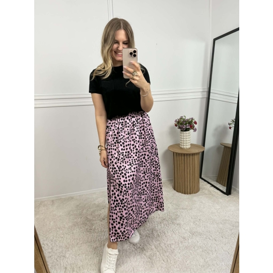 Spódnica midi na gumce różowa w groszki