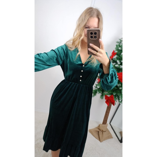 Sukienka welurowa Diuna butelkowa zieleń