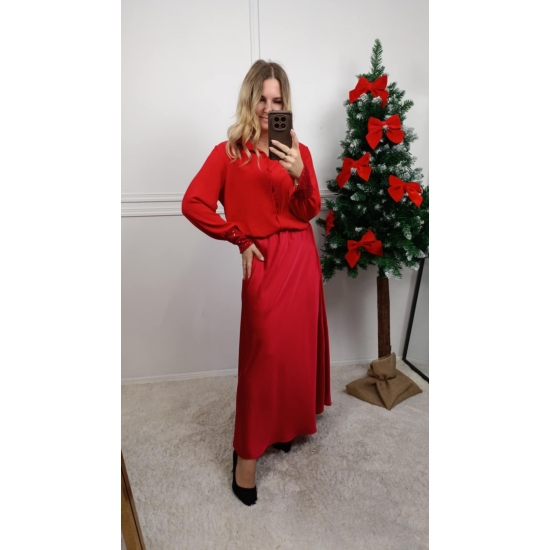 Spódnica satynowa o długości maxi Sati czerwona