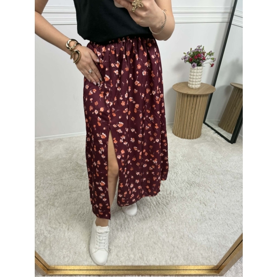 Spódnica midi na gumce bordowo pomarańczowa