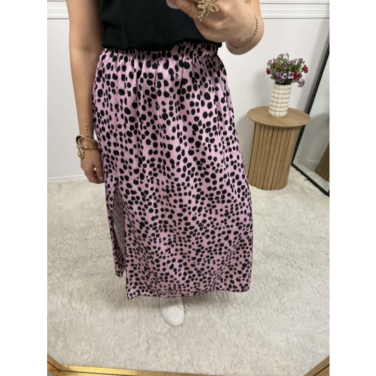 Spódnica midi na gumce różowa w groszki