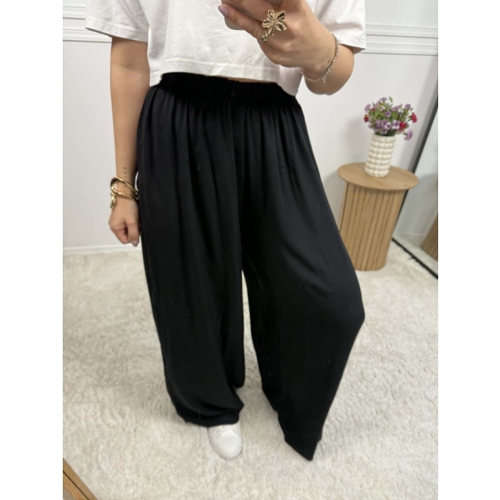 Wiskozowe spodnie na gumce o szerokim kroju Kioto czarne