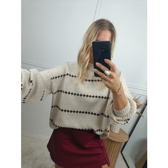 Sweter oversize z bufiastymi rękawami Tori beżowy