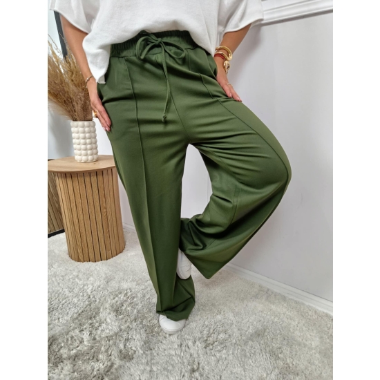Wiskozowe spodnie o szerokim kroju khaki