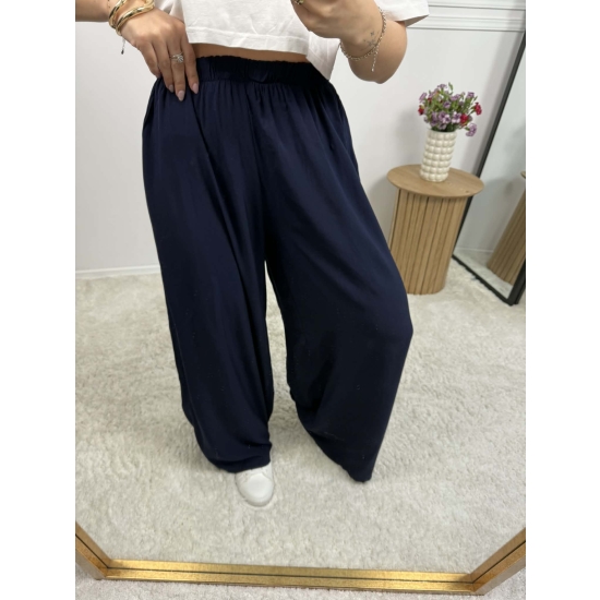 Wiskozowe spodnie na gumce o szerokim kroju Kioto granatowe