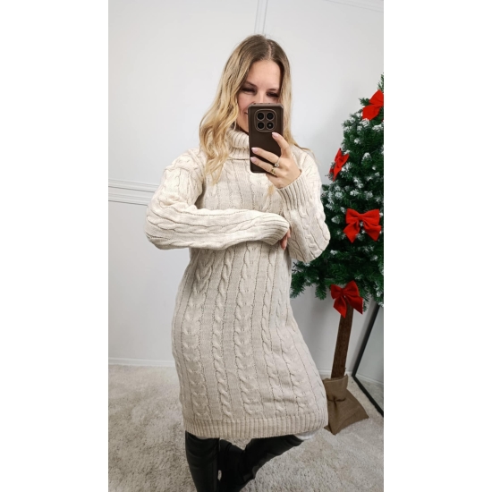 Sukienka sweterkowa z golfem beżowa