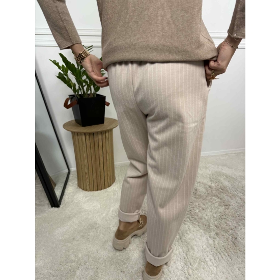 Spodnie w drobne paski Isla beżowe