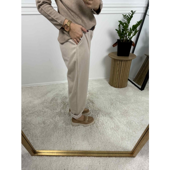 Spodnie w drobne paski Isla beżowe