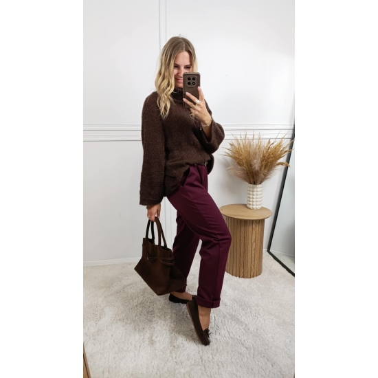 Wiskozowe spodnie Greta burgundowe