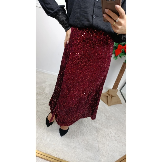 Spódnica cekinowa midi Olivka bordo