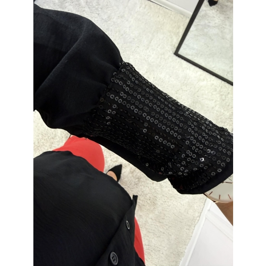 Koszula z cekinowym kołnierzem czarna