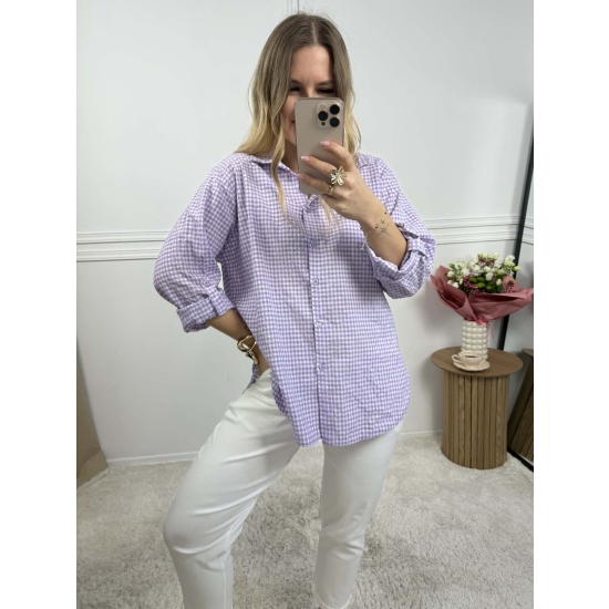 Bawełniana koszula w delikatną kratę fioletowa