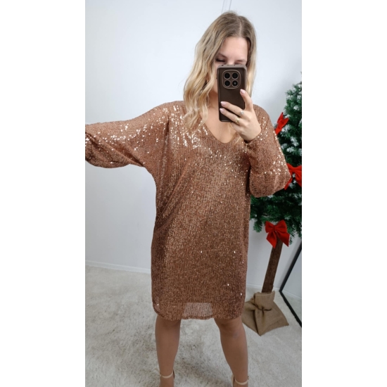 Sukienka cekinowa Tina brązowo złota