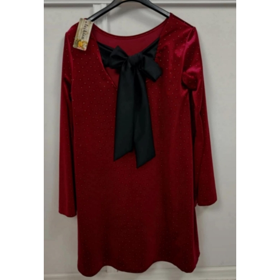 Sukienka welurowa Eva w cyrkonie bordo