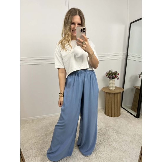 Wiskozowe spodnie na gumce o szerokim kroju Kioto blue jeans